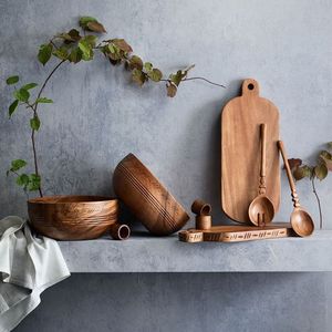 Wood <b>Serving</b> Platters And Bowls <b>Set</b> Handmade Minimalist Design Solid Wood <b>Dishes</b> For Party Use - Product Image 3
