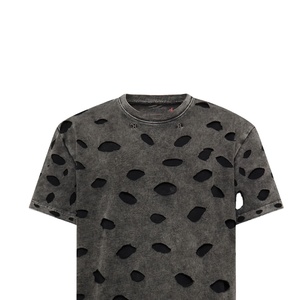 Camiseta Vintage de Punto Calado Oversize para Hombre, Estilo Rasgado, Cuello Redondo, Manga Corta, Desgastada, 100% Algodón, Moda de Verano - Product Image 2