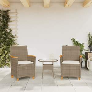 Ensemble de chaises de patio 2 pièces beige en poly rotin durable et bois massif avec coussins confortables - Product Image 3