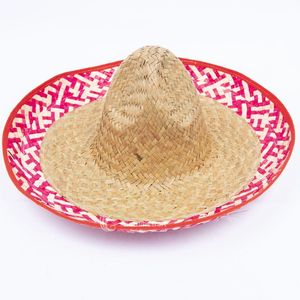Sombrero Mexicano Unisex de Paja Toquilla con Banda Geométrica Rosa para Adultos, Ideal para la Playa - Product Image 1