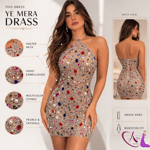 Vestido de Noche de Lujo Personalizable sin Mangas con Cuello Halter y Cristales Adornados, Cintura Natural, para Mujer |   Sirena Hecha a Mano con Cuentas - Product Image 5