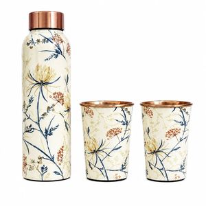 Botella de Agua de Metal con Diseño Floral y Tapa, Juego de Vasos a Juego, Reutilizable y Portátil para Uso en Exteriores y Oficina - Product Image 5