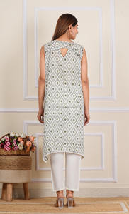 Rajasthani Culture Long Kurti Main Bloc Imprimé Coton Long Indien Coton Kurta Pantalon Ensemble Dames Filles À Manches Longues - Product Image 4