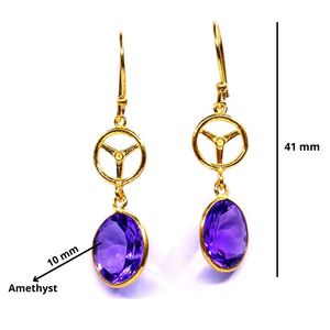 Boucles d'oreilles pendantes classiques en améthyste plaquées or pour femme, à porter au quotidien, serties en clos, forme goutte d'eau - Product Image 2