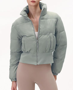 <b>Women</b> <b>Light</b> Green Quilted Puffer <b>Jacket</b> Stand Collar Full Sleeve Zipper Closure Thick Winter Coat Solid Color Polyester Wadding - Product Image 1