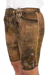 Lederhosen bavaroises pour femmes, style court marron avec broderie et bretelles réglables pour l'Oktoberfest - Product Image 4