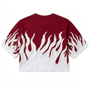 Men's Oversized Puff Print Men's Crop Oversized <b>Flame</b> T-<b>Shirt</b> 100% Cotton Knitted Streetwear 240g Front Logo Breathable T-<b>Shirt</b> - Product Image 3