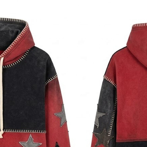 New Custom Patchwork Whip <b>Stitch</b> French Terry 100% Cotton <b>Hoodie</b> | Vintage Star Graphic Zipper | Raglan Sleeve Winter OEM & ODM - Product Image 6