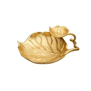 Premium Quality Food Serving Dish Handmade Aluminium Gold Color Leaf Serving Dish For Hotel Tableware Use - Product Image 1