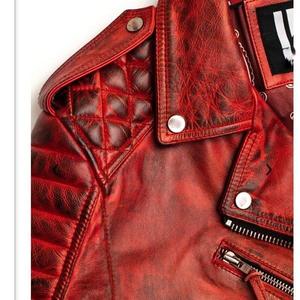Veste de moto en cuir véritable rouge pour homme, col rabattu, fermeture éclair, coupe ajustée, style motard, imperméable pour l'hiver - Product Image 5