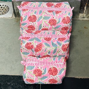 Toiletry Bag Floral Embroidered Cotton Cosmetic Bag Set <b>Small</b> Zipper Pouch Bohemian Style Portable Makeup Organizer - Product Image 4