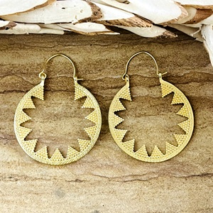 Pendientes Geométricos de Latón Tribal con Baño de Oro de 18k, Diseño de Rayos de Sol, para Mujer, Venta al por Mayor/OEM/ODM - Product Image 2
