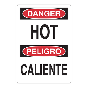 Panneau d'avertissement de danger bilingue anglais/espagnol en PVC à fixer au mur pour équipement chaud - Product Image 1