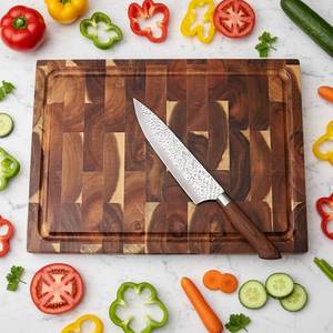 Planche à découper en bois d'acacia de qualité supérieure, robuste, pour la préparation de la viande, des légumes et des aliments, idéale pour la maison, les hôtels et la décoration. - Product Image 1