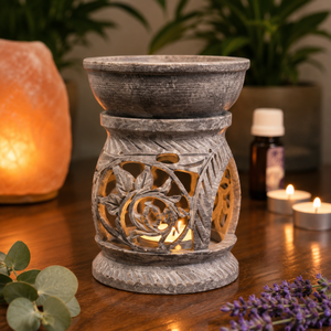 Natural Soapstone Floral Carved Essential Oil Burner Tea Light <b>Wax</b> <b>Melt</b> Warmer Aromatherapy Diffuser Home Decor Gift for Gifting - Product Image 2