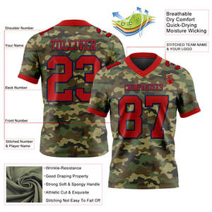 Camiseta de Fútbol Americano Personalizada con Camuflaje, Cuello en V, Manga Corta, Impresión Sublimada, Poliéster que Absorbe la Humedad, Unisex, Corte Regular - Product Image 4