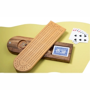 Wholesale Handcrafted Wooden Cribbage Game Set Solid Wood Sliding Cover Cribbage Board with Storage <b>Playing</b> <b>Cards</b> Metal Pegs - Product Image 1