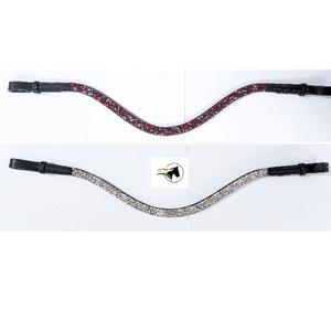 Sangle de tête en cristal de roche à échange facile pour bridons, profil mince, cuir plat, système de changement instantané auto-agrippant - Product Image 1