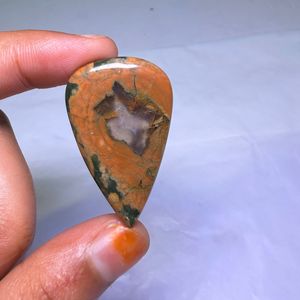 Cabochon de jaspe naturel taillé en poire, orange, vert, marron, poli, pierre précieuse en vrac pour la fabrication de bijoux - Product Image 1