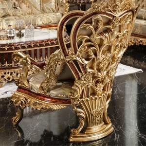 Hot Sale Luxury Hotel & Apartment Eco-Friendly Wood <b>Sofa</b> <b>Set</b> Gold Carvings Elegant European Design for Living Room Furniture - Product Image 5