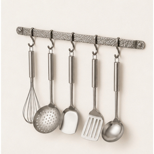 Wholesale Stainless Steel Kitchen Utensil Set with Wall Mounted Hanging <b>Rail</b> Cooking Tools with Sliding S-<b>Hooks</b> for Home - Product Image 1