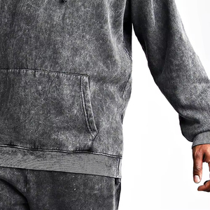 Ensemble de survêtement personnalisé pour homme grande taille en coton délavé, coupe décontractée, gris uni, manches longues, pour l'automne - Product Image 5