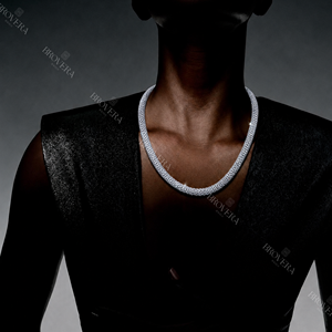 สร้อยคอโมอิสซาไนต์ VVS ขนาด 8.5 มม. หลายแถว ทองคำ 925 เงินสเตอร์ลิง รับรองโดย IGI ประดับเพชรเต็มเส้น แบบแฮนด์เมด สำหรับทั้งชายและหญิง สไตล์ฮิปฮอป เหมาะสำหรับงานแต่งงานและงานปาร์ตี้ - Product Image 3