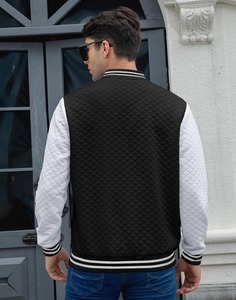 <b>Men's</b> Black White Varsity <b>Jacket</b> Quilted Design Button Closure Turn-down Collar Casual Style Autumn Wear Regular Fit - Product Image 3
