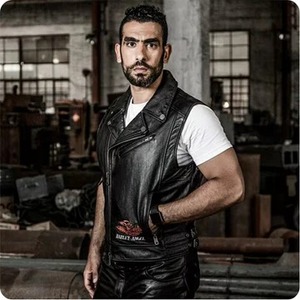 Men's <b>Black</b> Leather Motorcycle Biker <b>Vest</b> Concealed Carry Riding Waistcoat - Product Image 4
