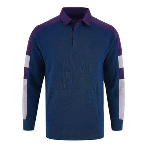 Men's Long Sleeve Knitted <b>Polo</b> <b>Shirt</b> Green Navy <b>Blue</b> Color Blocked Pocket Casual Regular Fit - Product Image 3