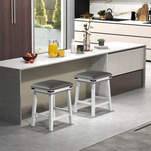 Set of 2 Acacia Wood Frame <b>Dining</b> Bar <b>Stools</b> 24/30 Inch Size - Product Image 3