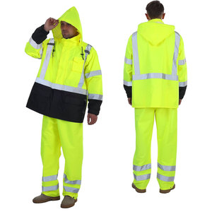 Orange Reflective Rain Suit With Hood And Safety Stripes Workwear For Outdoor Use - Product Image 3