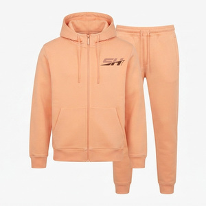 Ensemble de survêtement d'hiver pour homme, décontracté, uni, de haute qualité, en molleton 100% coton, avec sweat à capuche zippé à motif thermocollé et pantalon de survêtement, 2 pièces - Product Image 1