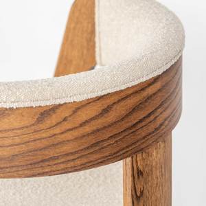 Modern Luxury Curved <b>Dining</b> Armchair - Solid Oak Wood Accent <b>Chair</b> with Beige Boucle Fabric Cushion for Home, Restaurant, Hotel - Product Image 3