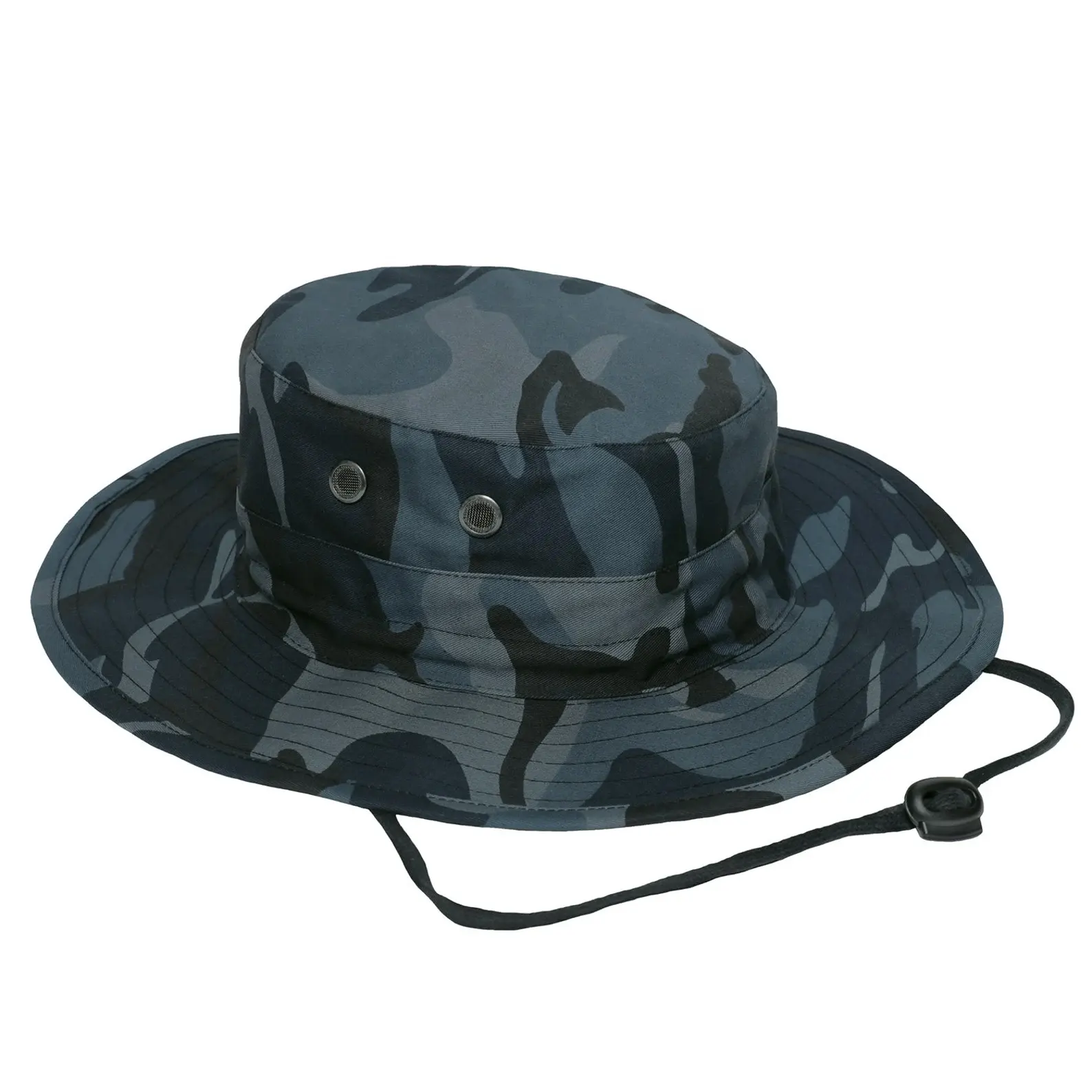 Cappello mimetico a secchiello regolabile sottogola e cordino elastico con chiusura a cordoncino sul retro dell'orlo 4 Ventss schermato