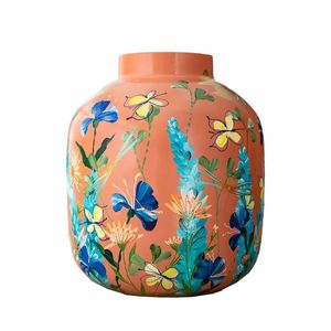 Jarrón de Metal Pintado a Mano con Diseño Floral, Porta Flores Decorativo para Decoración Moderna del Hogar, Centro de Mesa para Sala de Estar u Oficina - Product Image 1