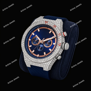 Montre chronographe bleu or rose avec lunette en cristal, montre de luxe sportive et élégante, cadeau idéal pour homme - Product Image 2