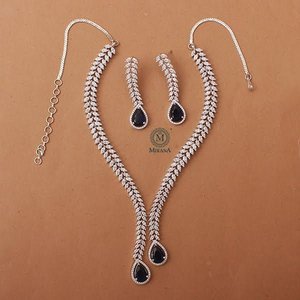 Kate V Line Sapphire Blue Bridal Jewelry Set with 18K Gold Plated Zircon Earrings - Product Image 3