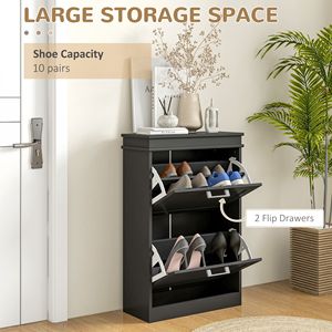 Mobiletto Moderno Salvaspazio a 2 Cassetti per Scarpe, Organizer Stretto per Ingresso/Corridoio, Porta Stivali Nero per 10 Paia - Product Image 4