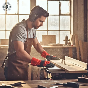 Guantes de Trabajo de Cuero de Grano Completo para Muebles, Guantes de Seguridad Premium Resistentes a la Abrasión con Costuras Reforzadas, Rojo y Negro - Product Image 2