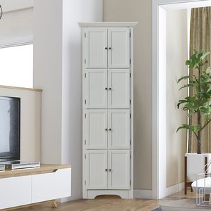 Modern <b>White</b> Tall <b>Storage</b> <b>Cabinet</b> with 4 Shelves and Doors for Living Room Kitchen Office Bedroom Bathroom - Product Image 3