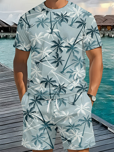 Ensemble deux pièces pour homme en jersey 100% polyester à séchage rapide, col rond, manches courtes, tenue tendance décontractée pour l'été, la plage et les vacances, disponible en ligne - Product Image 2