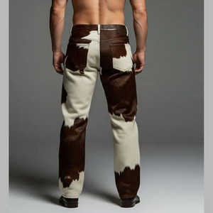 Pantalon en cuir de vache véritable de haute qualité pour homme, avec fourrure, style motard et western, vêtement de créateur - Product Image 3