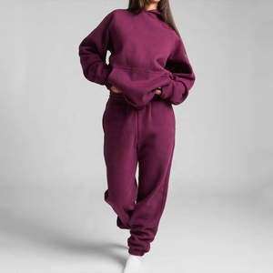 ชุดวอร์มผู้หญิงคุณภาพสูง ผ้าฟลีซบุซับใน ผ้าฝ้ายผสมโพลีเอสเตอร์ อุ่นสบาย ทรงหลวม เสื้อฮู้ด กางเกงจ็อกเกอร์ ชุดกีฬา ชุดลำลองใส่สบาย - Product Image 1