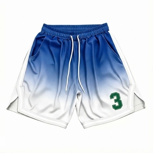 Pantalones Cortos Deportivos para Hombre, Degradado Azul y Blanco, Cintura Media, Cordón Ajustable, Secado Rápido, con Número 3 en la Parte Delantera, Poliéster Satinado - Product Image 1