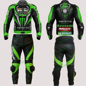 Combinaison de moto en cuir Kawasaki sur mesure, faite à la main, pour homme et femme, perforée, pour l'été. - Product Image 4