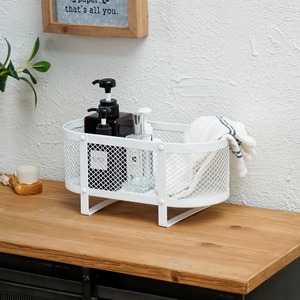 Plateau de salle de bain moderne en acier inoxydable blanc avec pieds surélevés pour comptoir et rangement de boissons dans le salon - Product Image 6