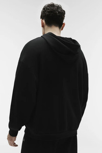 Sweat-shirt à capuche en denim épais personnalisé 100% coton avec fermeture éclair rembourrée et capuche pour homme pour l'automne - Product Image 3