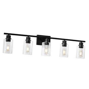 Moderna Lampada da Bagno a 5 Luci 60W, Illuminazione da Parete 37,1 Pollici con Paralume in Vetro Trasparente Sopra lo Specchio, Apparecchi di Illuminazione Moderni - Product Image 1