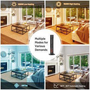 Caminetto Elettrico a Torre in Ceramica da 1500W con Fiamma 3D Realistica e Telecomando, Stufa Elettrica - Product Image 4